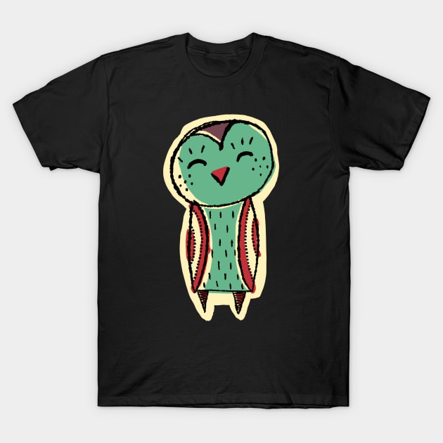 Tall and Green Cute Simple Owl Illustration T-Shirt by feradianty